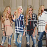 Plaid Women Top Three-quarter Sleeve