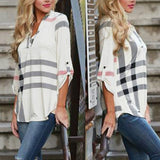 Plaid Women Top Three-quarter Sleeve