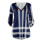 Plaid Women Top Three-quarter Sleeve