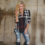 Plaid Women Top Three-quarter Sleeve