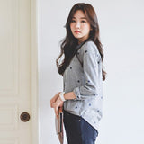 Leaves Embroidery Long Sleeve Blouse