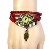 Leather Leaf Bracelet Quartz Watch