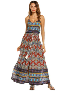 Lace-up Bohemian Print Long Dress