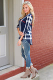 Plaid Women Top Three-quarter Sleeve