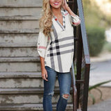 Plaid Women Top Three-quarter Sleeve