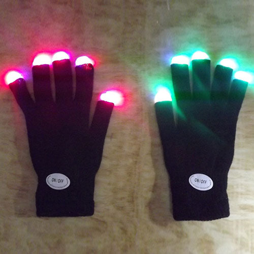 LED Light Up Finger Black Gloves