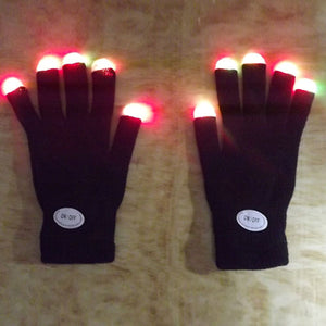 LED Light Up Finger Black Gloves