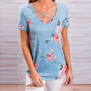 Cross V Neck Summer T Shirt for Women